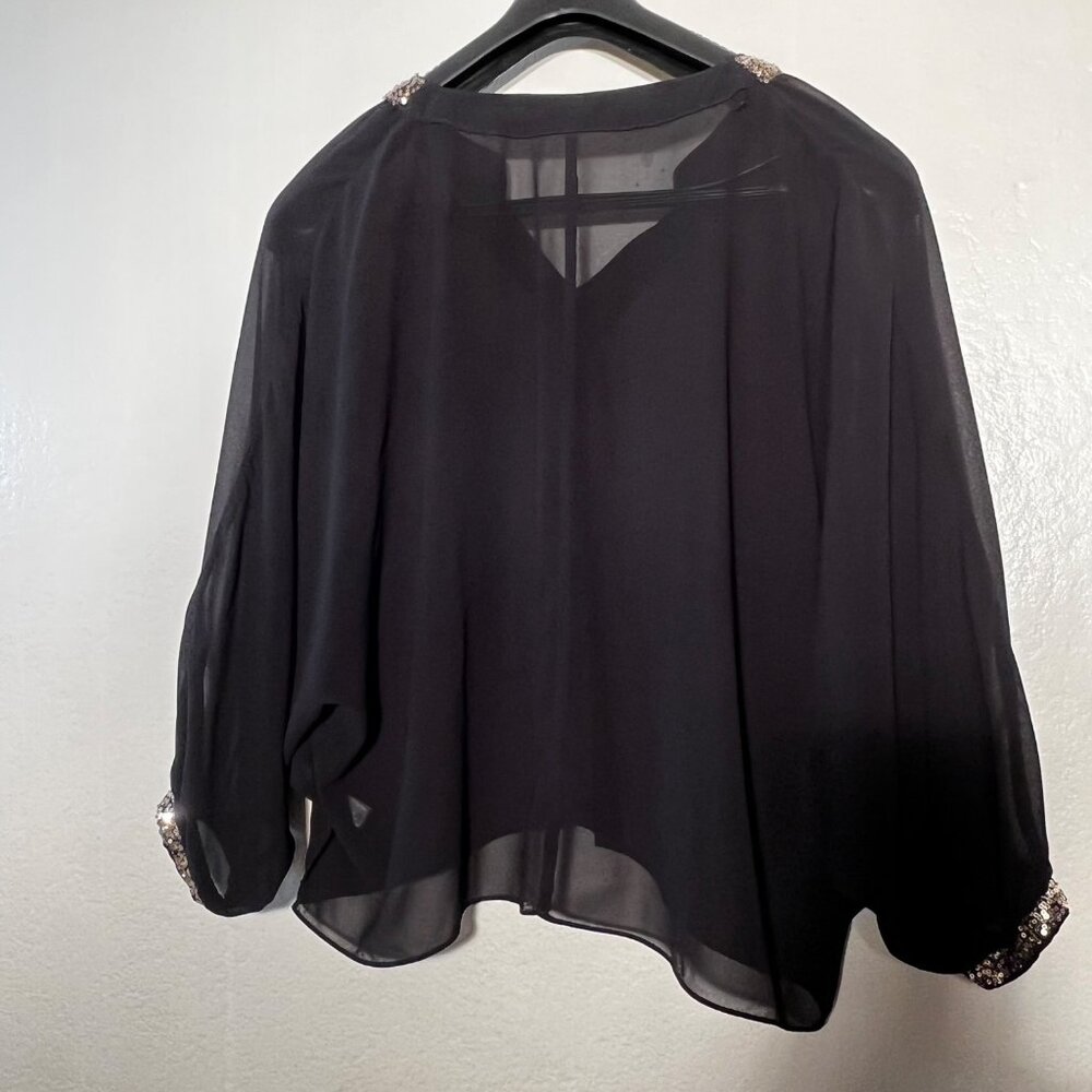 Umgee S Black Batwing Gold Sequin Top USA Sheer Layering Fairy Goth Whimsical - Picture 2 of 16